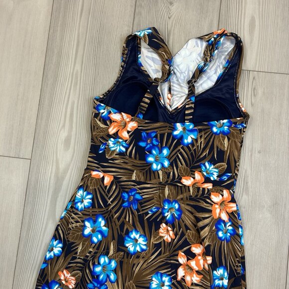 Lands' End 6L 6 Long Tummy Control Surplice Faux-Wrap One-Piece Swim Dress - Picture 7 of 10